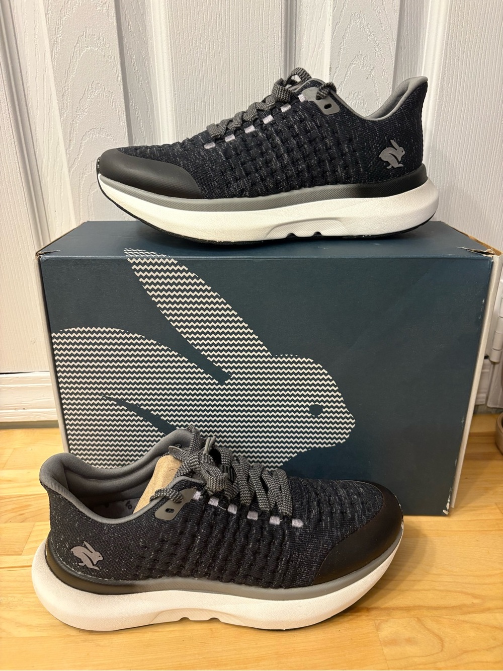 Rabbit Women’s Black Knit Athletic Sneakers with Cushioned White Midsole